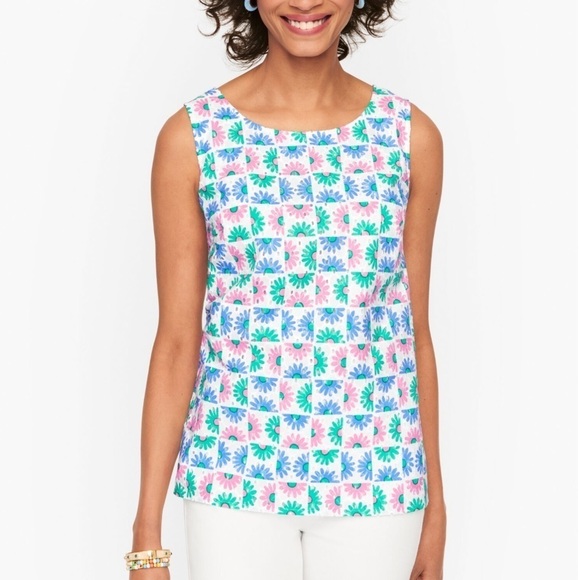 Talbots Daisy Eyelet Shell Tank Top, Pink Blue Green White, Size Small - Picture 1 of 5